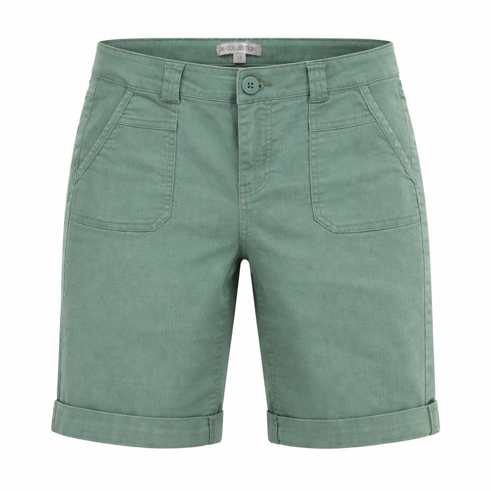 DE Collection Womens Sage Green Bermuda Shorts Stretch Denim Cuffed Size 12